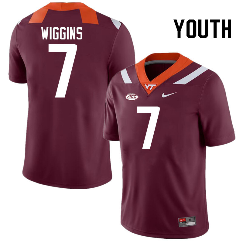 Youth #7 Chanz Wiggins Virginia Tech Hokies College Football Jerseys Stitched-Maroon